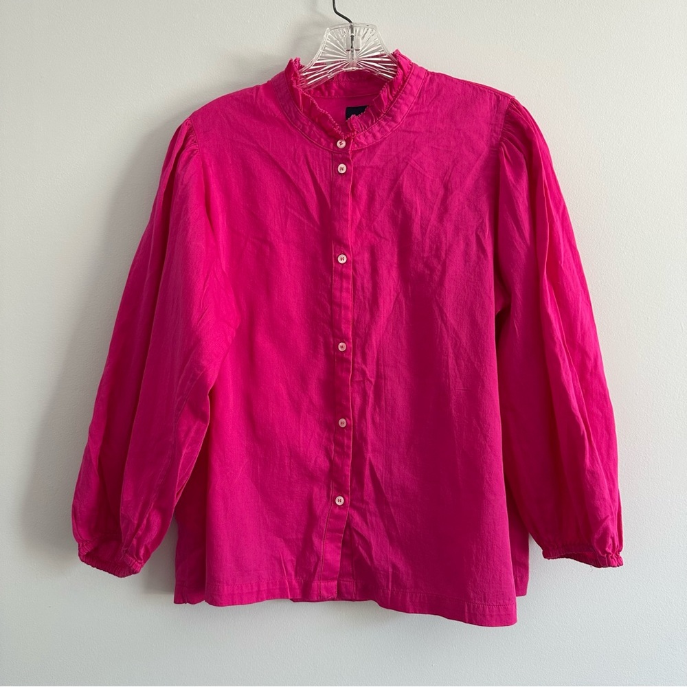 NWT Gap Pink Button down blouse with puffy sleeves and ruffle collar